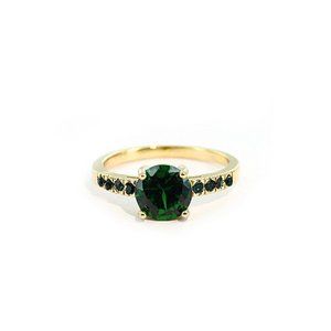 Emerald Green Cubic Zirconia & Gold Round-Cut Ring